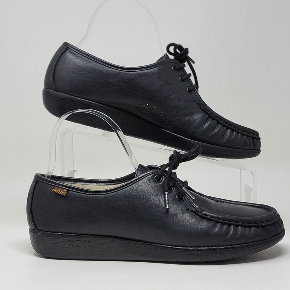SAS Moc Toe Women's Size 9 Handsewn Black Leather Comfort Lace Up Walking Shoes - Picture 2 of 14